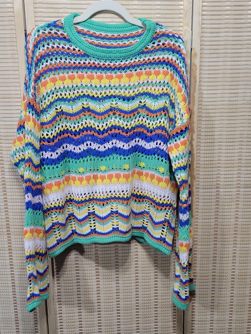 Crocheted Sweater - Multicolor - No Tags - See Measurements